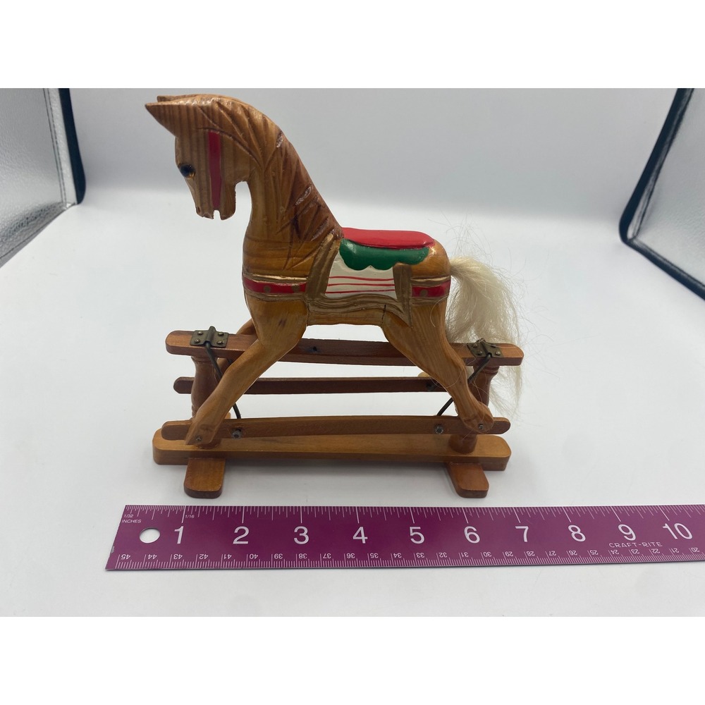 Vintage Wood Glider Rocking Horse Figurine‎ Hand Painted Nursery Decor 6.5 Inch